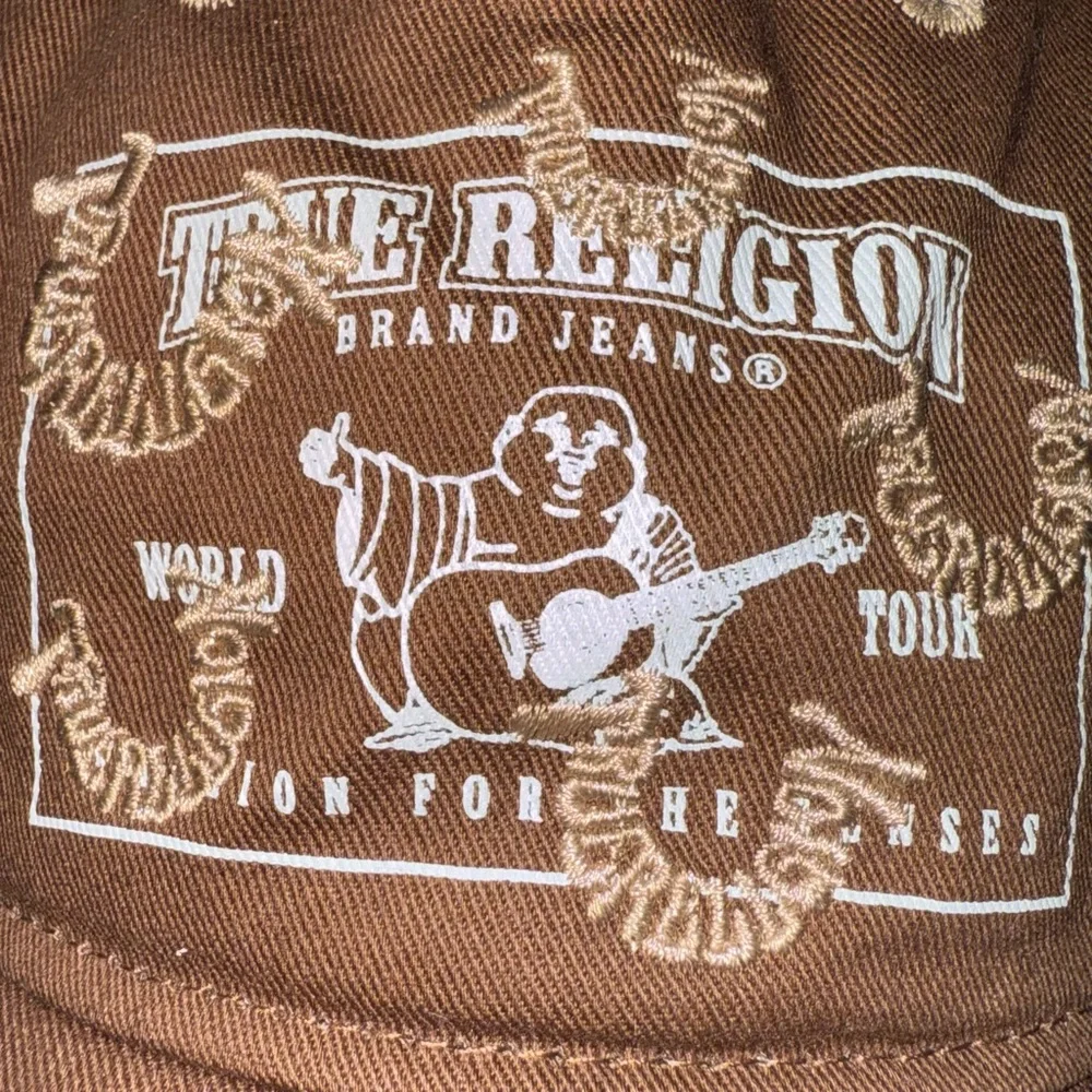 True Religion Brown Hat with White and Gold Embroidery